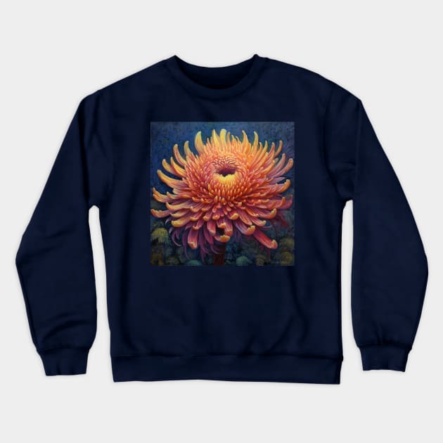 Folk Art Peach Chrysanthemum Crewneck Sweatshirt by EpicFoxArt